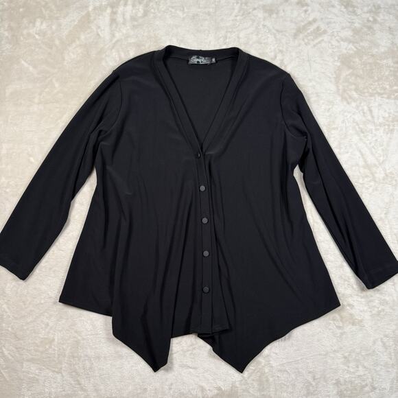 Sympli Black Icon Cardigan Button Front Size 12 Stretch Jersey Casual Lagenlook - Picture 2 of 8
